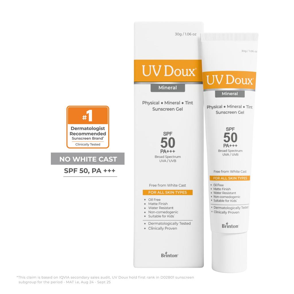 UV Doux Минеральный солнцезащитный крем с тоном SPF 50 PA+++ | 100% Минеральный Широкий спектр | Оксид Цинка и Железа | Без Белого Налета | №1 в Индии по Рекомендации Дерматологов