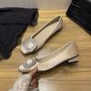 Soft Sole Square Toe Rhinestone Low Heel French Spring Single Shoes Women 2026 New Versatile Plus Size