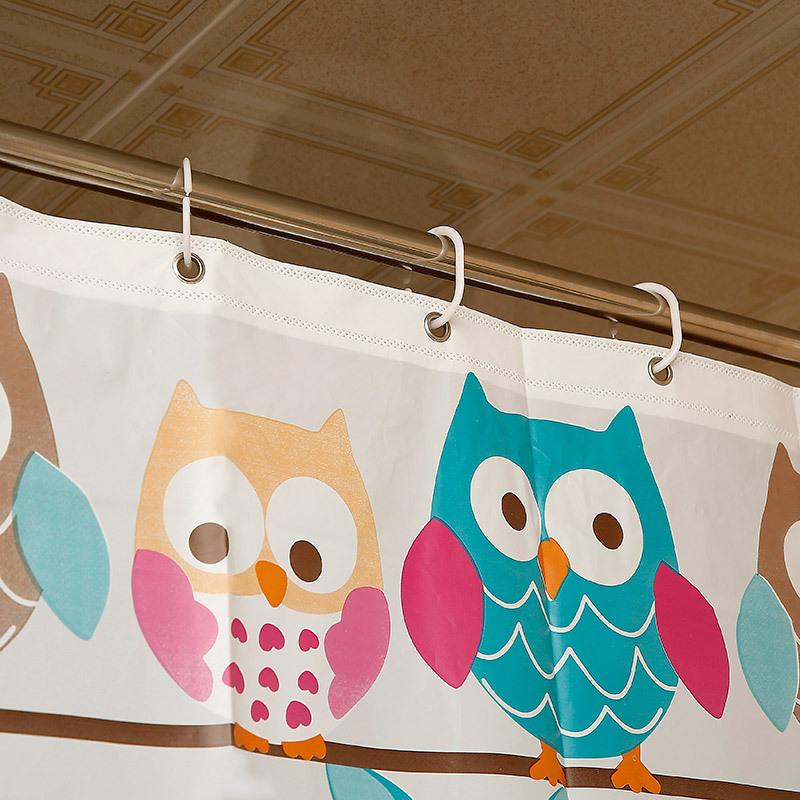 Shower Curtains Owl Pattern Print Colorful Childlike Bathroom Atmosphere Waterproof Dry-Wet Separation Partition Shower Curtain