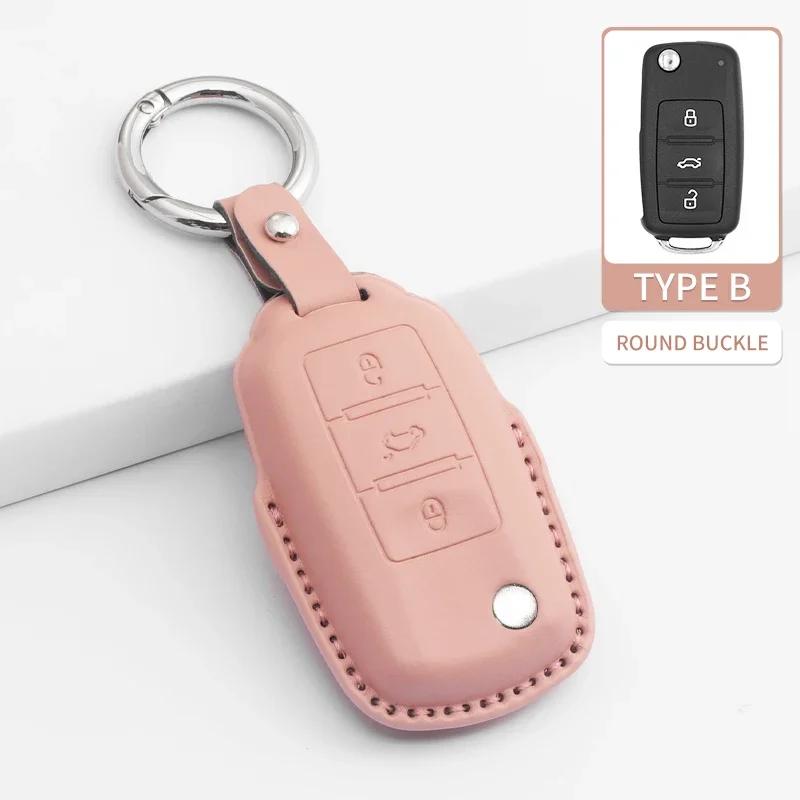 Car Key Cover For VW Volkswagen MK7 Golf 7 Passat Tiguan MK2 For SEAT Ateca Leon FR 2 PU Car Key Protector Shell Accessories