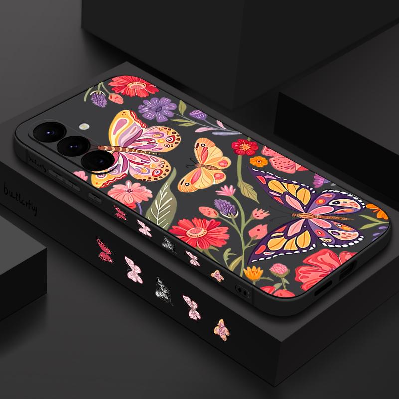 Butterfly Flower Phone Case For Samsung Galaxy A56 A17 A26 A16 A36 A55 A54 A53 A15 S24 S25 FE S25 S22 S23 Ultra Plus Lanyard Soft Cover