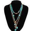 Adjustable Geometric Turquoise Beaded Necklace Multi Layered Clavicle Chain Neck Jewelry for Stylish Outfits