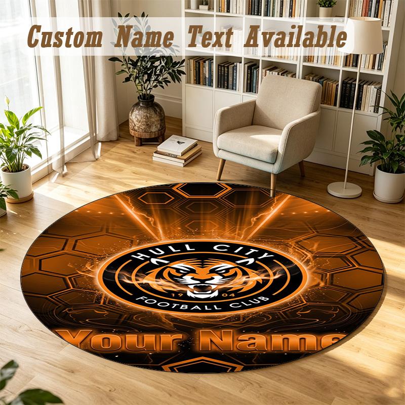 Round Rug Custom NameHull City Pattern Non Slip Carpet Home Floor Decor