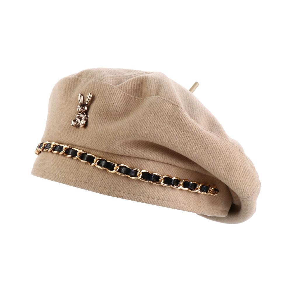 

Sweet Metal Chain Apparel Accessories Polyester Windproof Women Beret Winter Autumn Beret Fashion Painter Hat Korean Style Hat бежевый