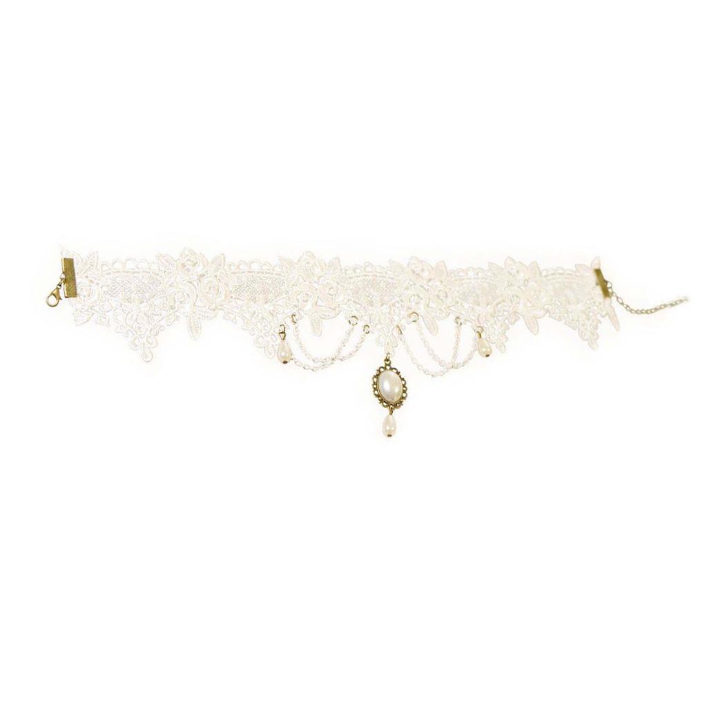 White Lace Choker Necklace Jewelry Fashion Forward Lace Choker with Victorian Gothic Appeal and Jewelry Accent