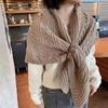 Women’s Knitted High-End Triangle Scarf with Leather Buckle - Warm, Thick Shawl Cape for Autumn/Winter