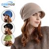 Gobygo Winter Padded Pile Hat Ear Protection Fashion Cap Cold Protection Warm Pullover Hat Thickened Wide Brim Show Face Small
