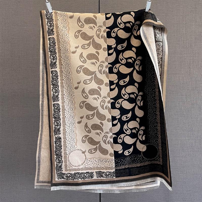 Autumn new women's fashion scarf retro splicing contrasting color cashew nut flower jacquard scarf to keep warm and cold