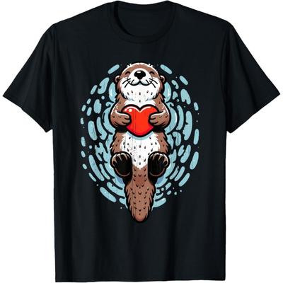 Sea Otter Valentines Heart Lover Funny Boys Men Girls Kids T-Shirt