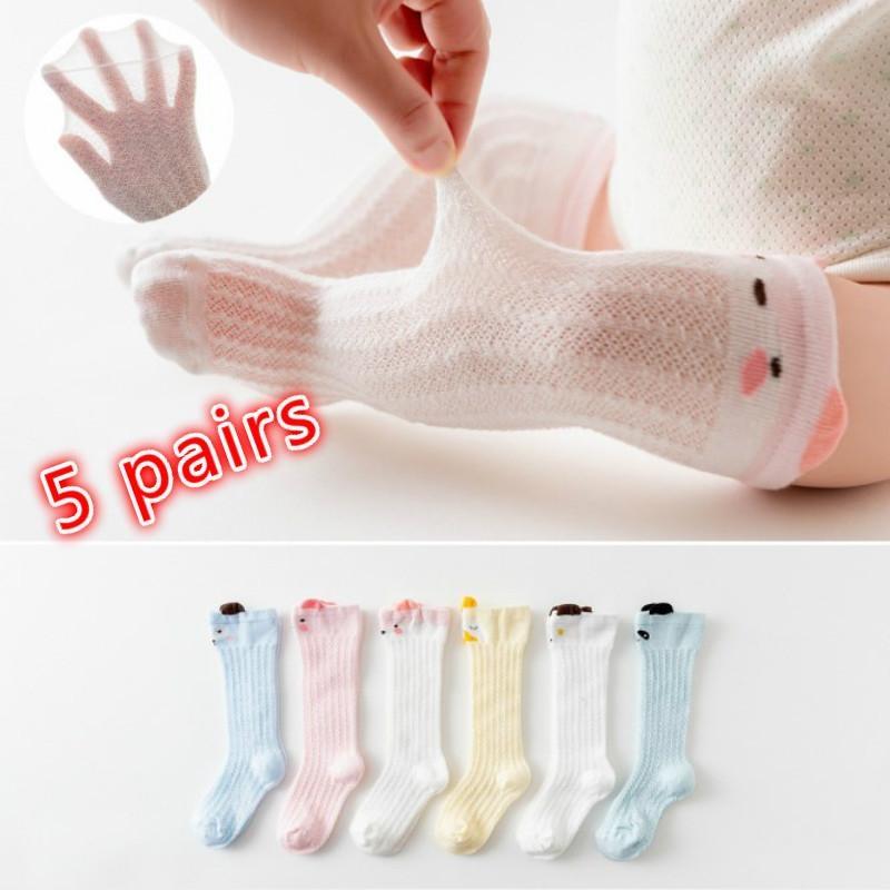 5 Pairs Summer Mesh Baby Stockings Thin Socks Mosquito Proof Cotton Baby High Stockings