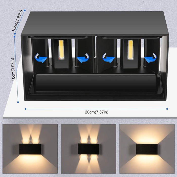 LED nástěnné svítidlo - Kingwei - 20W - Hliník - IP65 - 3000K teplá bílá