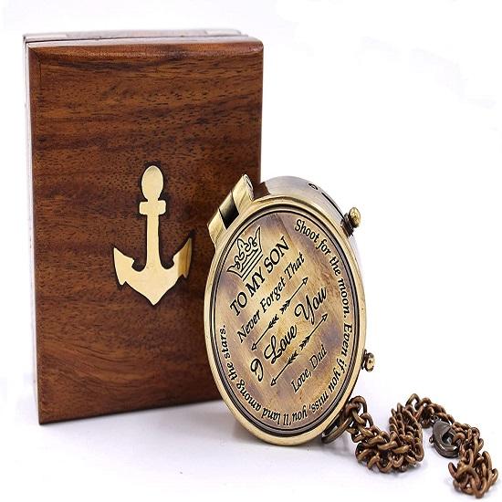 To My Son I Loved You Camping Compass Engraved with Wooden Box Gift Compass