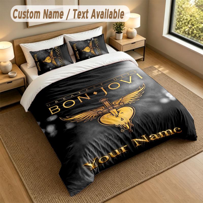 Bettwäsche-Set 1 Bettbezug 2 Kissenbezüge Bon Jovi Druck Weiche Bettwäsche Schlafzimmer Dekor