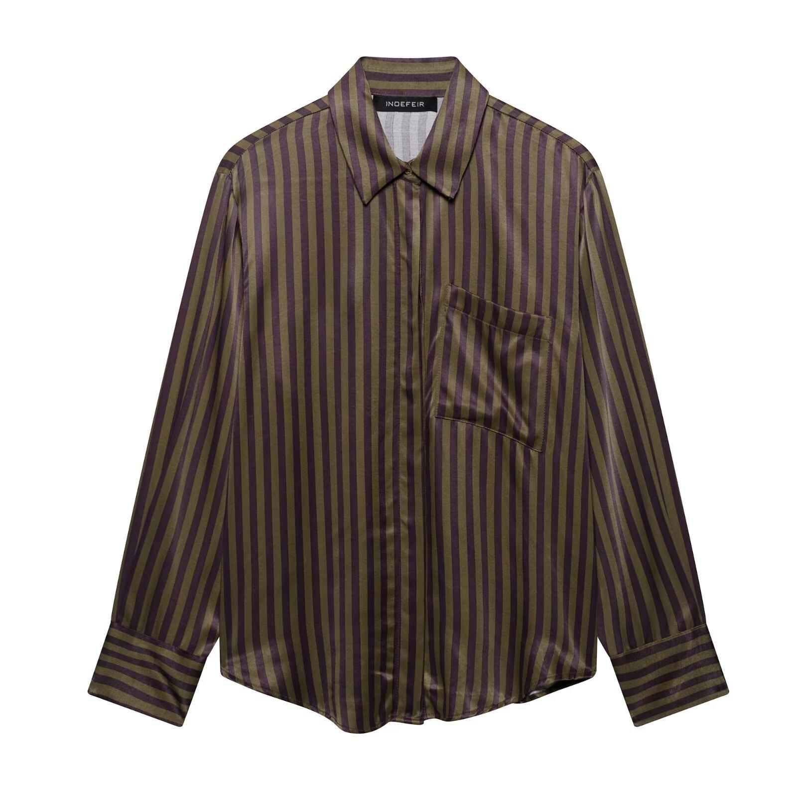 

Комплект женской шелковой атласной рубашки и брюк на весну 2025 года в европейском и американском стиле S