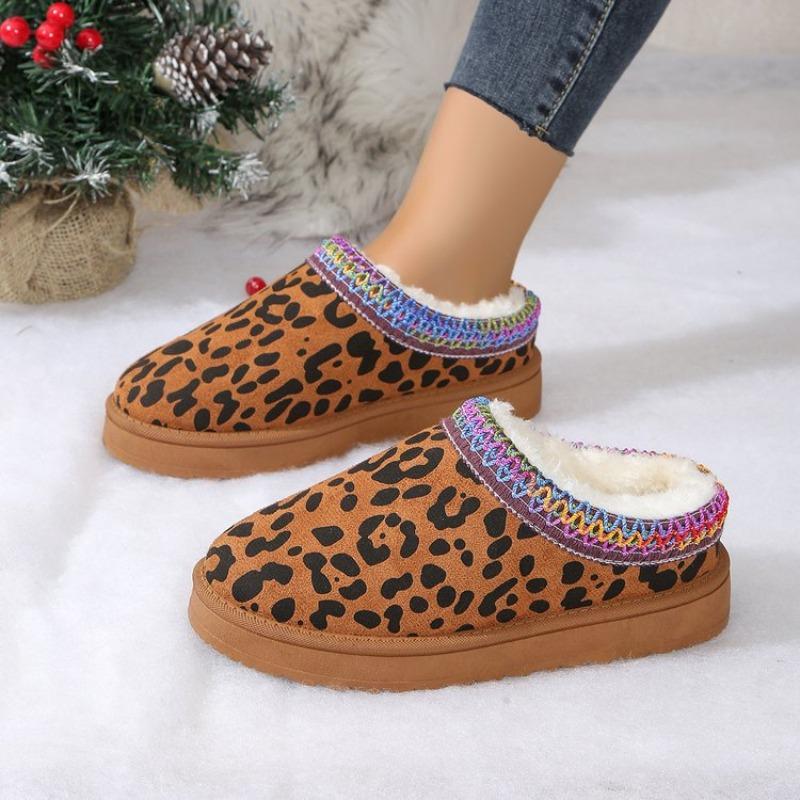 Winter New Large Size Velvet Thickened Warm Thick-soled Snow Boots Muffin Bottom Heel-less Cotton Shoes Women