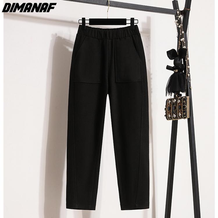 

DIMANAF 2023 Большие размеры, зимние длинные брюки, женские свободные повседневные однотонные шаровары с эластичной резинкой на талии, плотные хлопковые шерстяные брюки, брюки 3XL