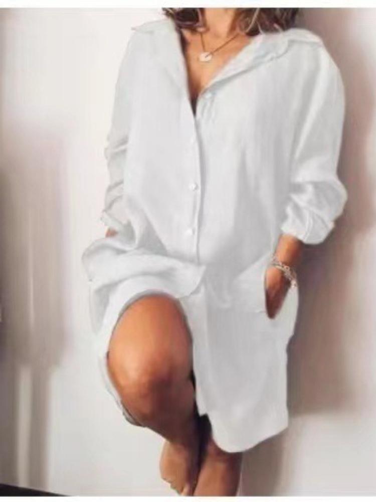 New 2026 Spring/Summer EBay Best Sellers: Loose-fitting, Double-pocket, Long-sleeved, Pure-color Women's Long Shirt