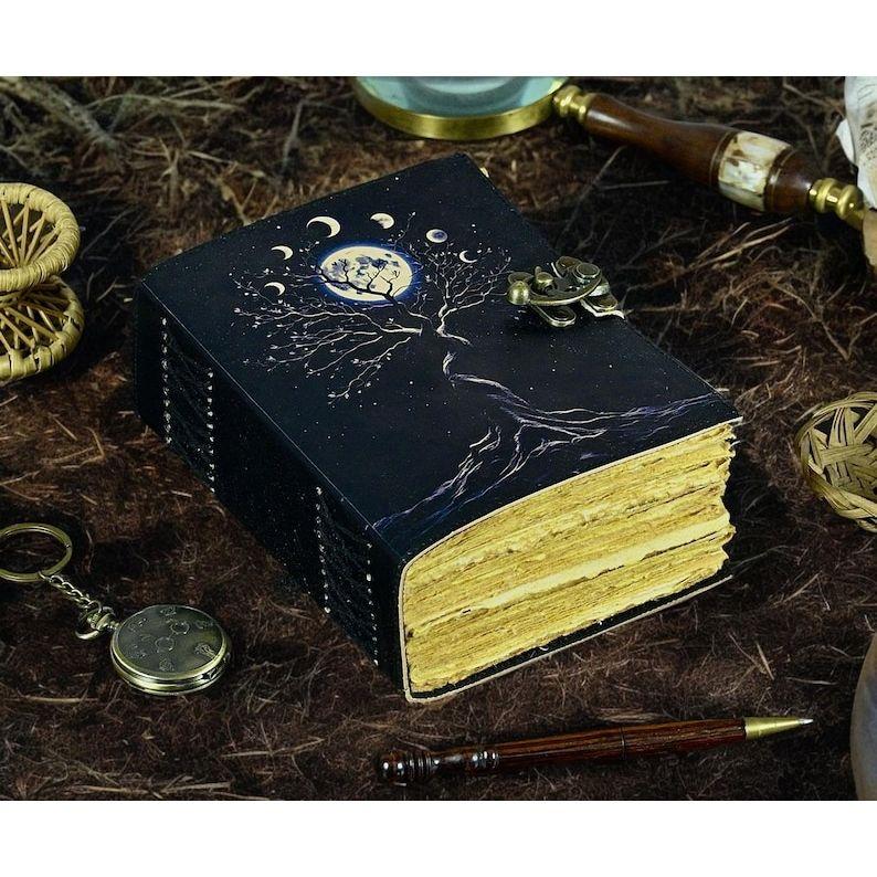 Tree of Life Leather Grimoire Journal: Blank Book of Shadows