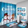 Cute Snowman Christmas Shower Curtain Set Silver Pine Branches Snowflake Xmas Balls Bathroom Decor Rug Bath Mat Toilet Lid Cover