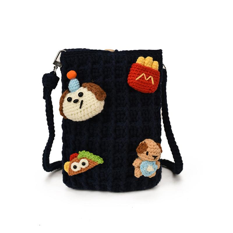 Delicate cartoon hand-woven contrasting color children's parent-child mobile phone bag new mini foreign style women's shoulder messenger bag