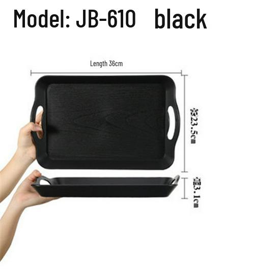 Large Rectangular Double-Handle Imitation Wood Grain Plastic Serving Tray for Restaurants and Hotels