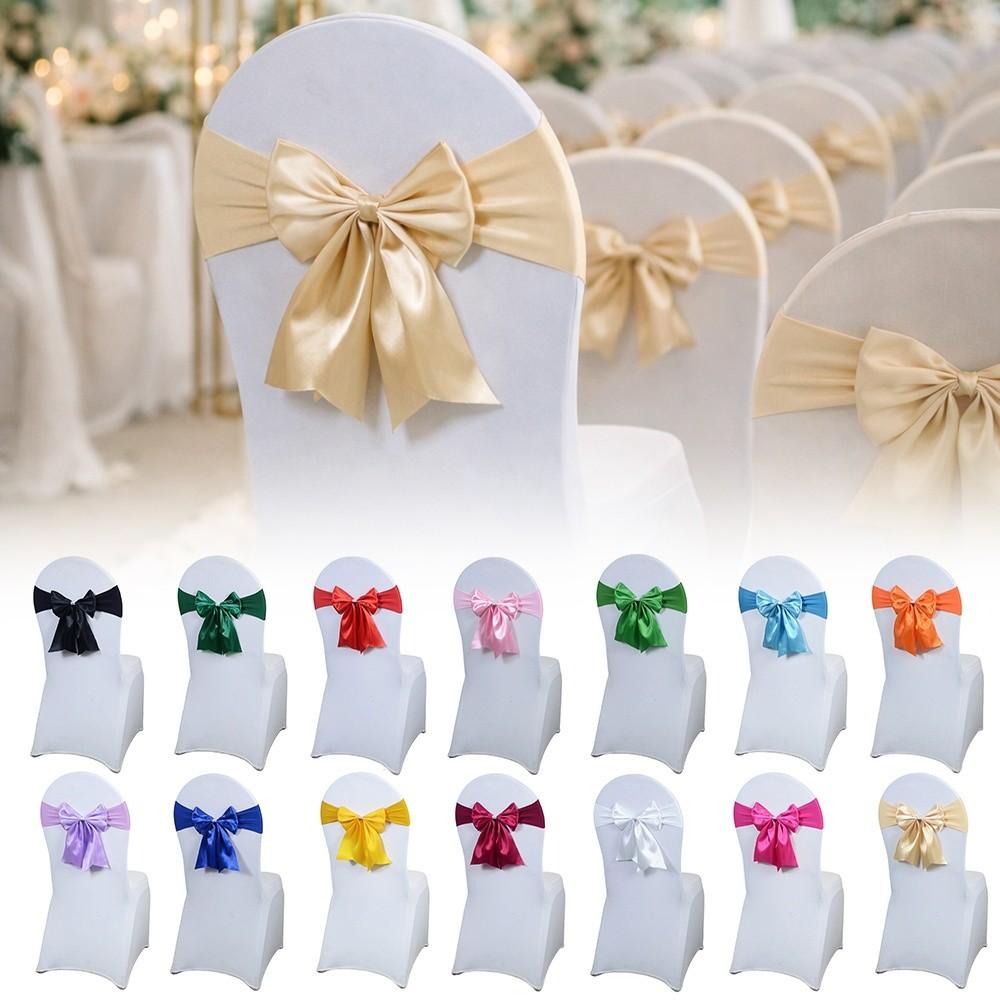 Bows Chair Back Bow Decorative Belt Ready Made Elastic Band Satin Chair Sashes Ties Fastening Chair Bandage