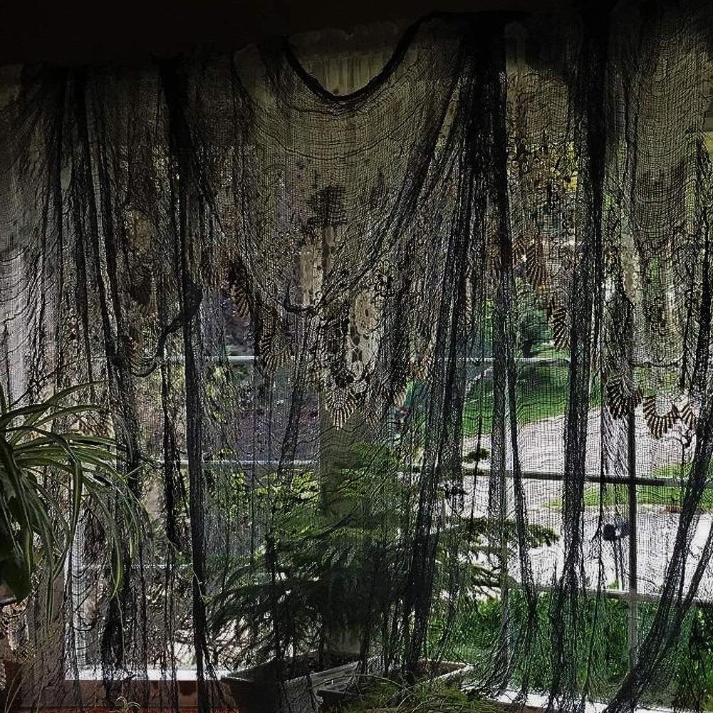 76*183CM Schwarzer Gaze Halloween Horror Tischdecke Netzstoff Tischläufer