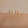 Small Huggie Hoop Gold Plated Earrings Cubic Zirconia and Pink Tourmaline Everyday Jewelry for Women