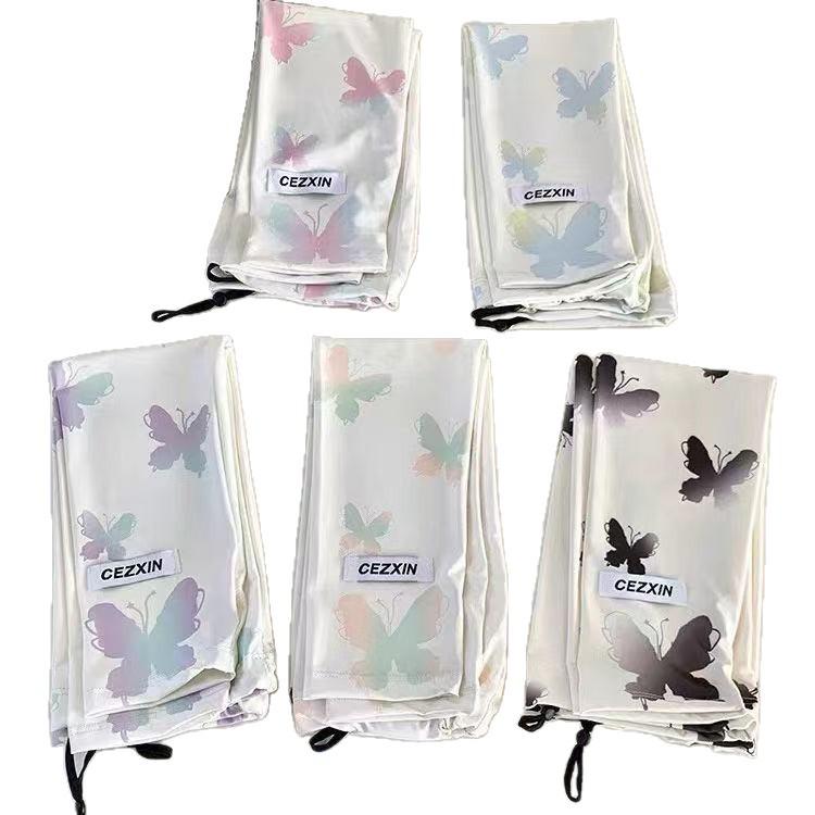 Women's Summer UV Protection Ice Silk Sleeves, Japanese Style, Extended Loose Fit, Floral Design for Driving.