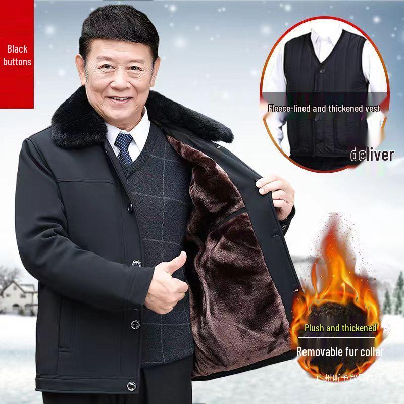 Men's Thick Velvet-Lined Winter Coat for Middle-Aged and Elderly
