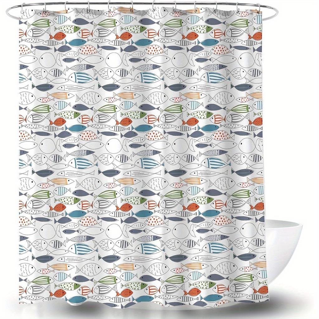 Modern Colorful Fish Art Shower Curtain - Ocean-Themed Design with Fish & Seashells, Waterproof Polyester for Bathroom Decor