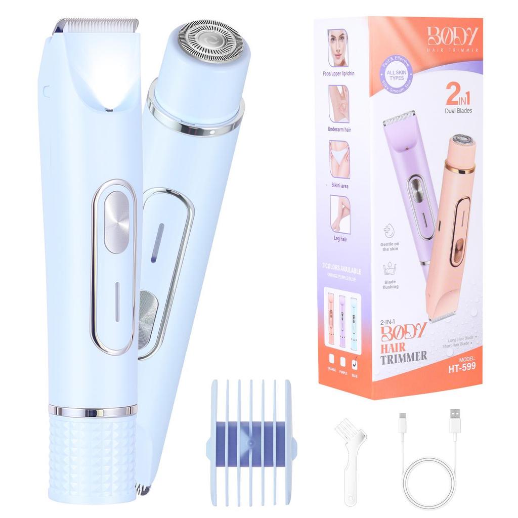 Women's Electric Epilator And Trimmer 2-in-1 Dual Head Bikini Area Shaver for Smooth Intimate Skin Hair Removal