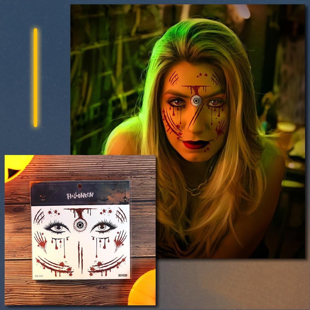 Scary Bloodiness Face Decorations Sticker Waterproof Temporary Scar Stickers Halloween Party Style A