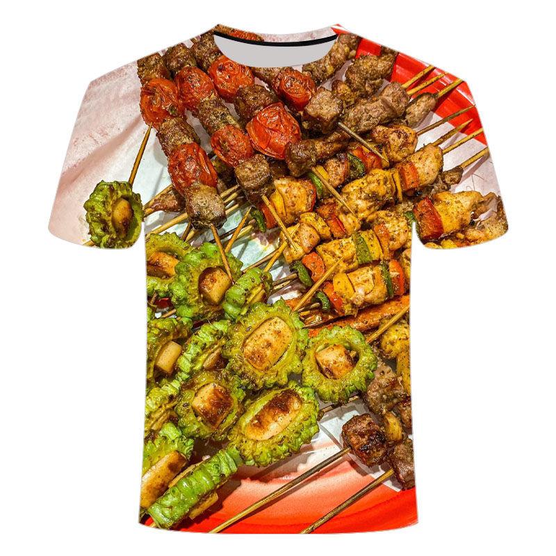 Barbecue Kebab Graphic T Shirt Men 3D Printed Night Market BBQ T-shirt Funny Short Sleeve Tee Shirts Casual