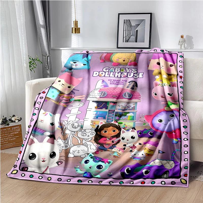 Cute Cartoon Gabby's dollhouse Throws Blanket Kids Super Soft Blankt for Sofa Travel Couch Picnic Flannel Blanket Birthday Gift