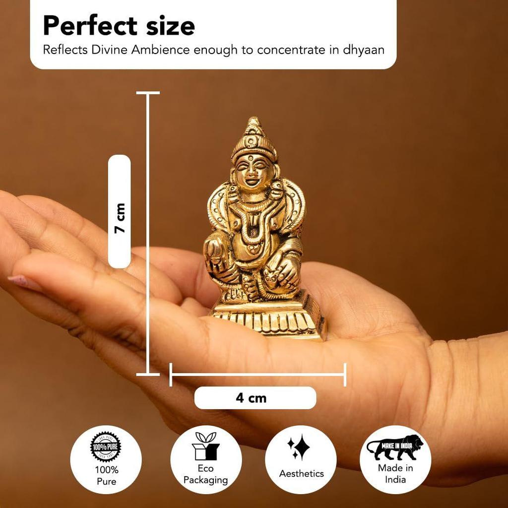 100% Reines Messing Kuber Murti (7 cm) | Kuber Statue für Vastu | Kuber Murti für Armaturenbrett, Pooja-Raum, Haus-Puja,