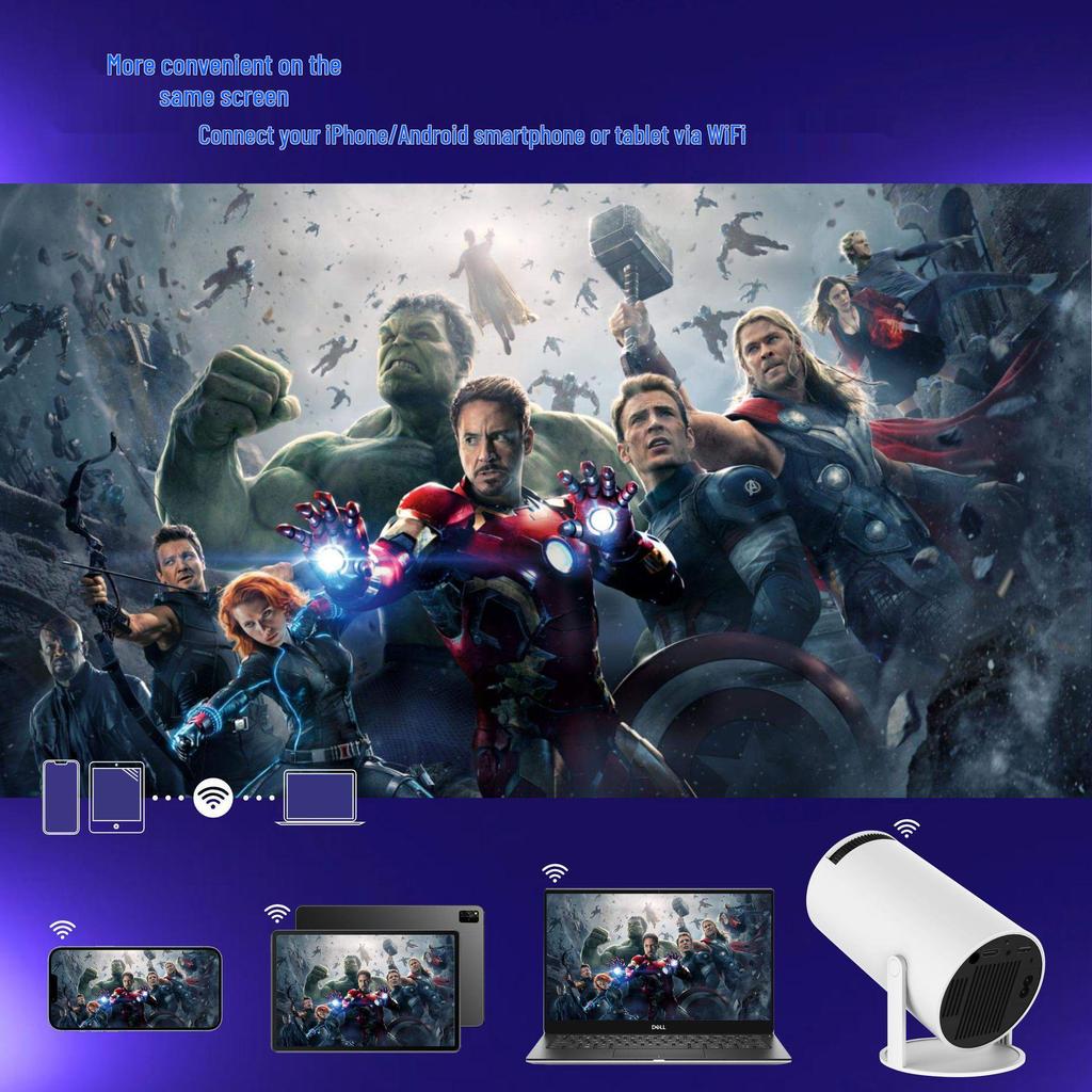 HY300 Portable Smart Projector, 720P Android 11, LCD, Ultra HD 4K Support