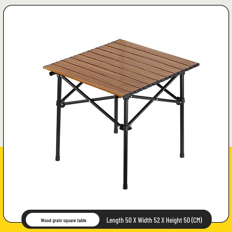 1.2m Walnut Round Folding Camping Table - Carbon Steel, Roll-Up, Portable BBQ Table