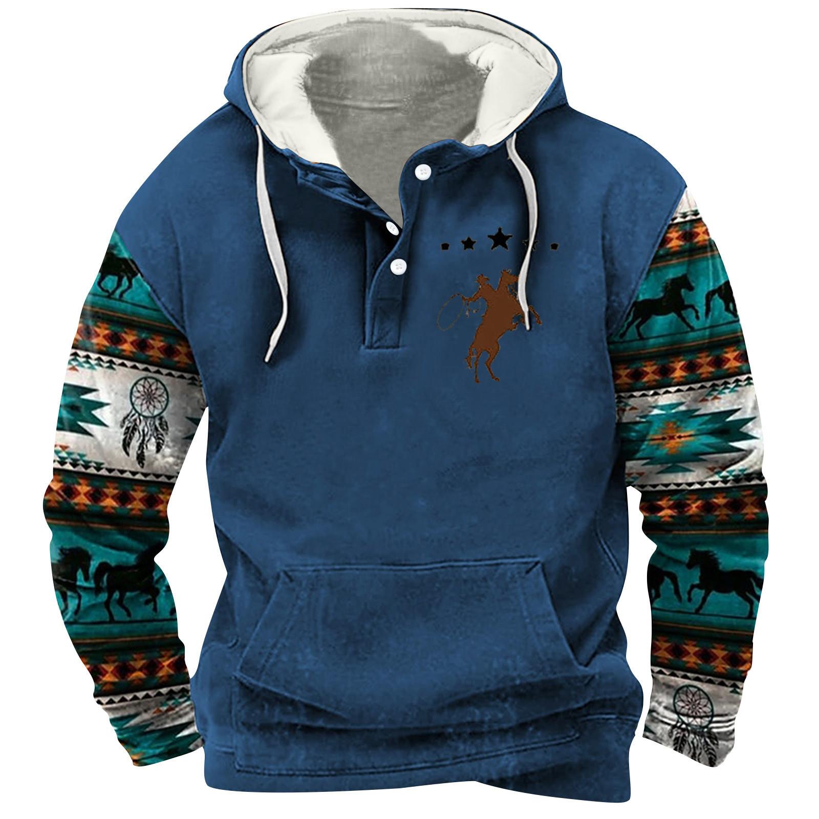 

Мужской модный свитер с капюшоном и принтом в стиле ретро на полупуговицах XXXXXL синий