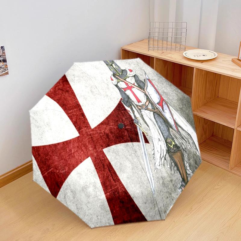 1PC Knightly Crusader Emblem Automatic Umbrella - Suitable Travel Outdoor Portable Umbrella Birthday Gift Daily Essentials