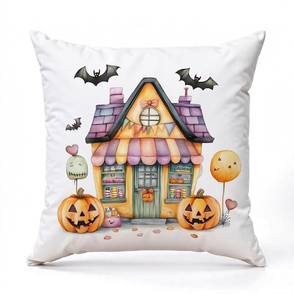 

Halloween Cartoon House Pattern Decorative Throw Pillow Cover D Printed Polyester Sofa Cushion Case for Festive Home Decor 40cmx40cm