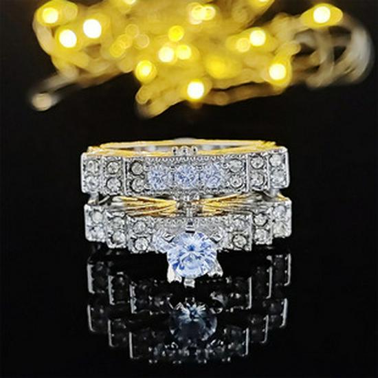 New Double-Layer Micro-Inlaid Zircon Ring Set - Luxury Party Wedding Band R5080