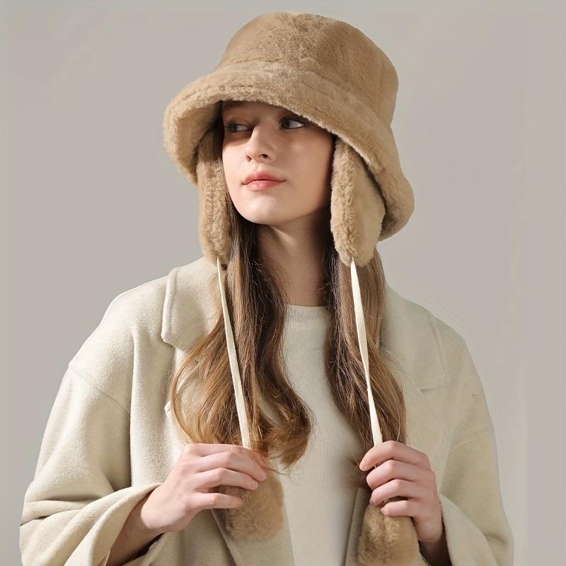 Abnehmbare Ohrenklappenmütze, flauschiger Fischerhut für Damen, klassisch, einfarbig, warme Beckenmütze, leichte, kältebeständige Fischermütze für Herbst und Winter