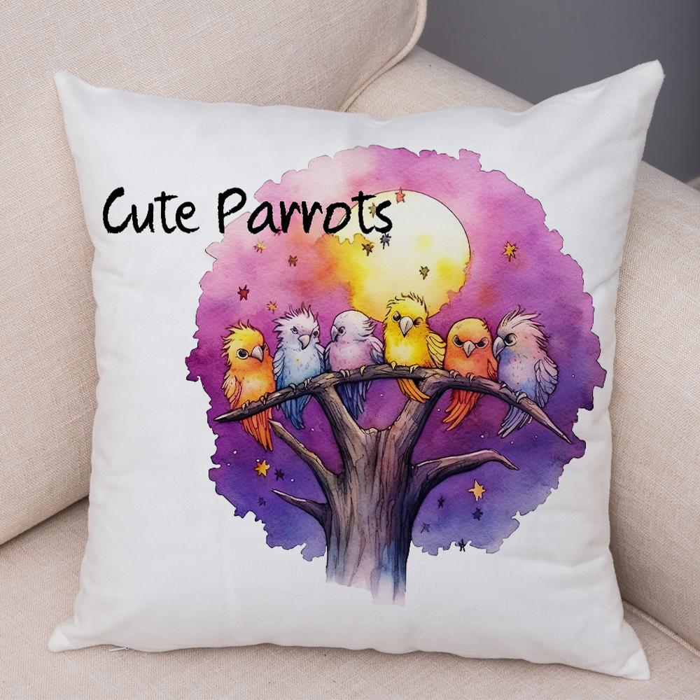 Double Print Cute Cartoon Funny Parrot Pillow Case Decor Animal Pillowcase Soft Short Plush Cushion Cover for Home Sofa Car