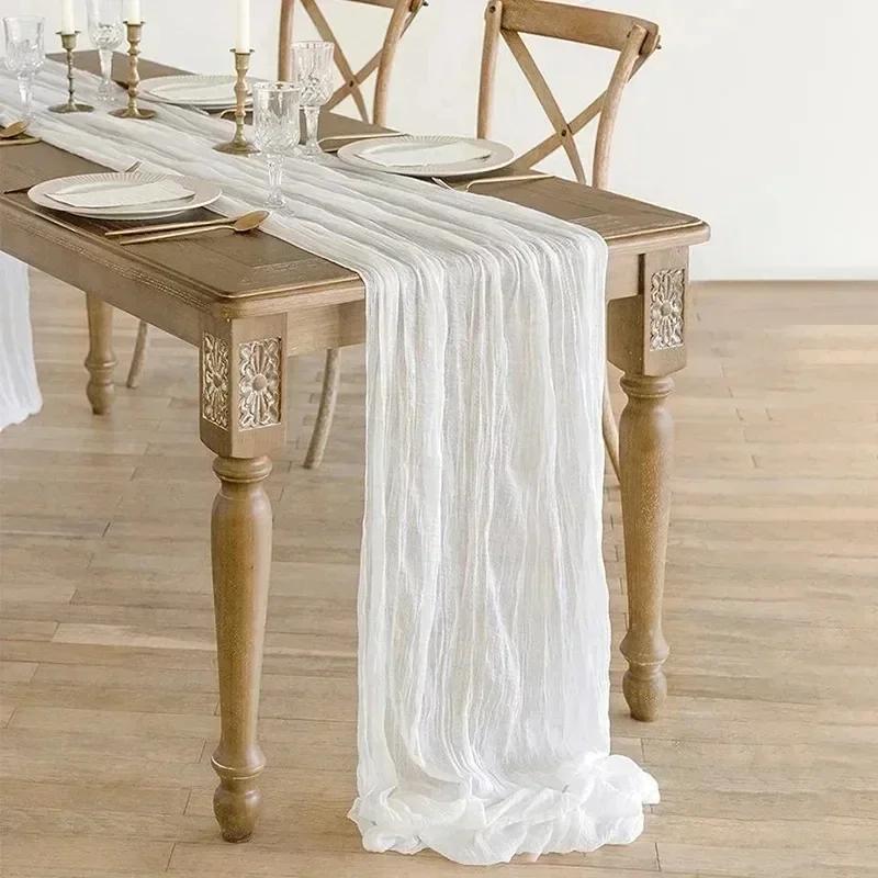1PCS/10PCS 90*180cm Voile Cheesecloth Table Runner Semi-Sheer Gauze Dining Table Decoration for Wedding Brithday Party Christmas