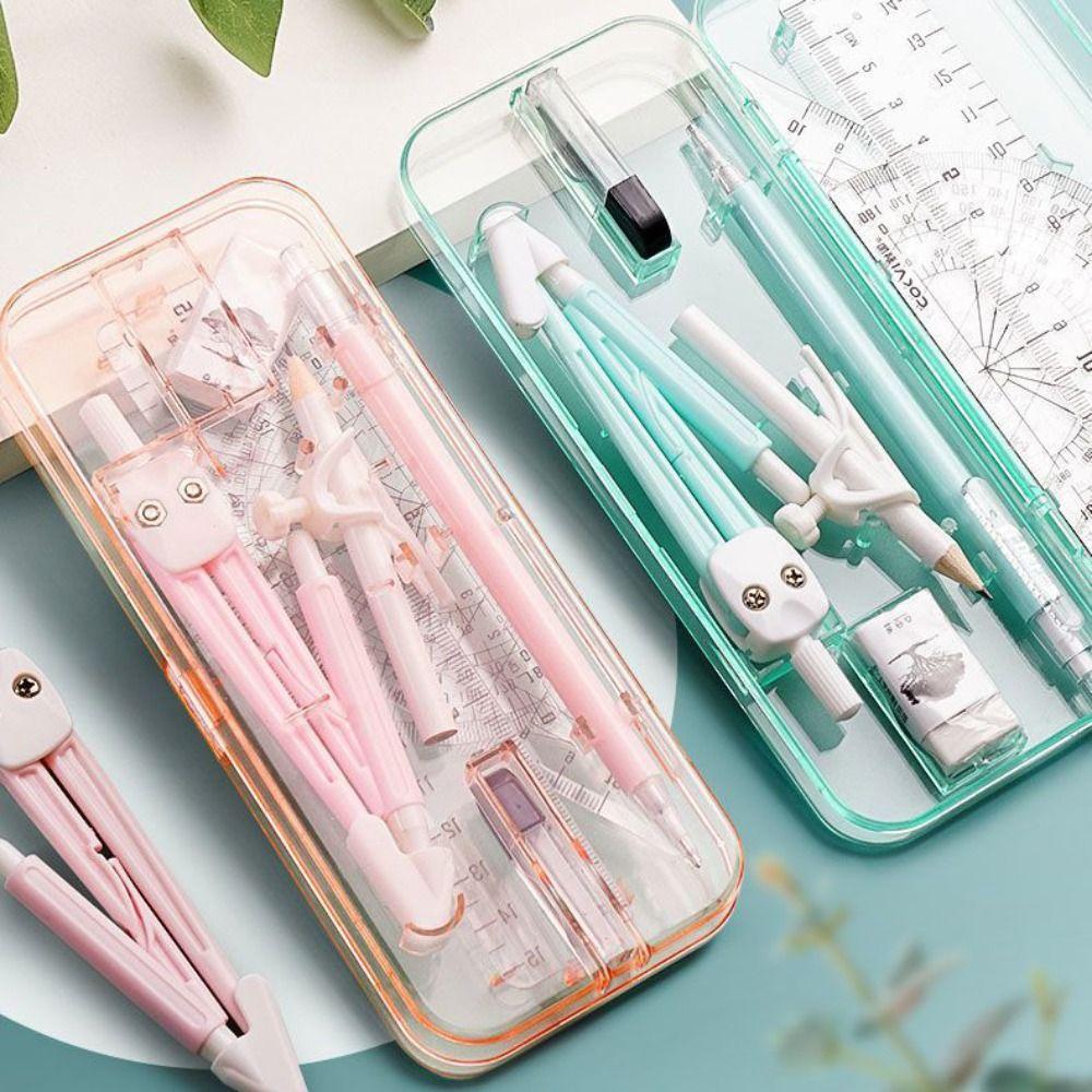 9PCS/Set Eraser Ruler Set Transparent Measuring Ruler Multi-Function Protractor  School Office