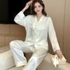 1011 [National Style] Ice Silk Pajamas Women's Long Sleeves and Pants Printing Simple and Soft Can be worn outside Silky Home