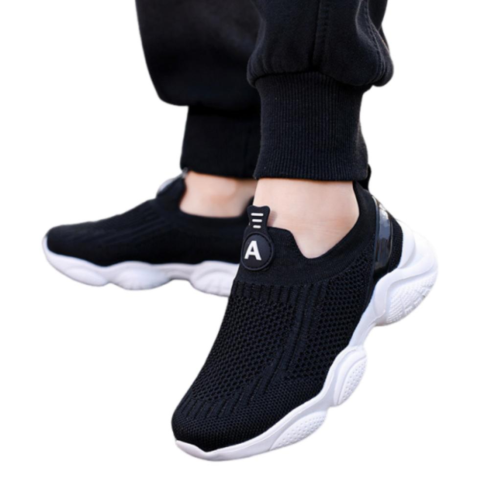 Kids Slip On Breathable Flyknit Sneakers Lightweight Flexible Sole Athletic Shoes for Boys and Girls Easy To Wear and Durable