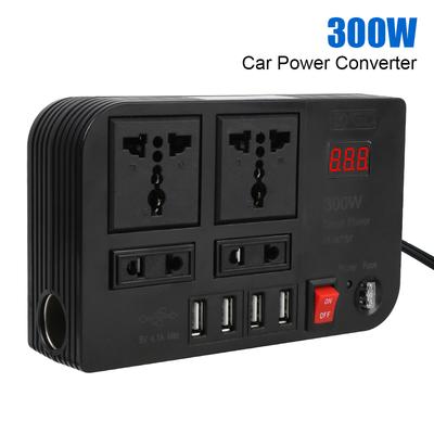 Car Inverter DC 12V To AC 220V Converter 300W ON/OFF Switch 4 AC Sockets Outlets 4 USB Ports Power Adapter Overload Protection