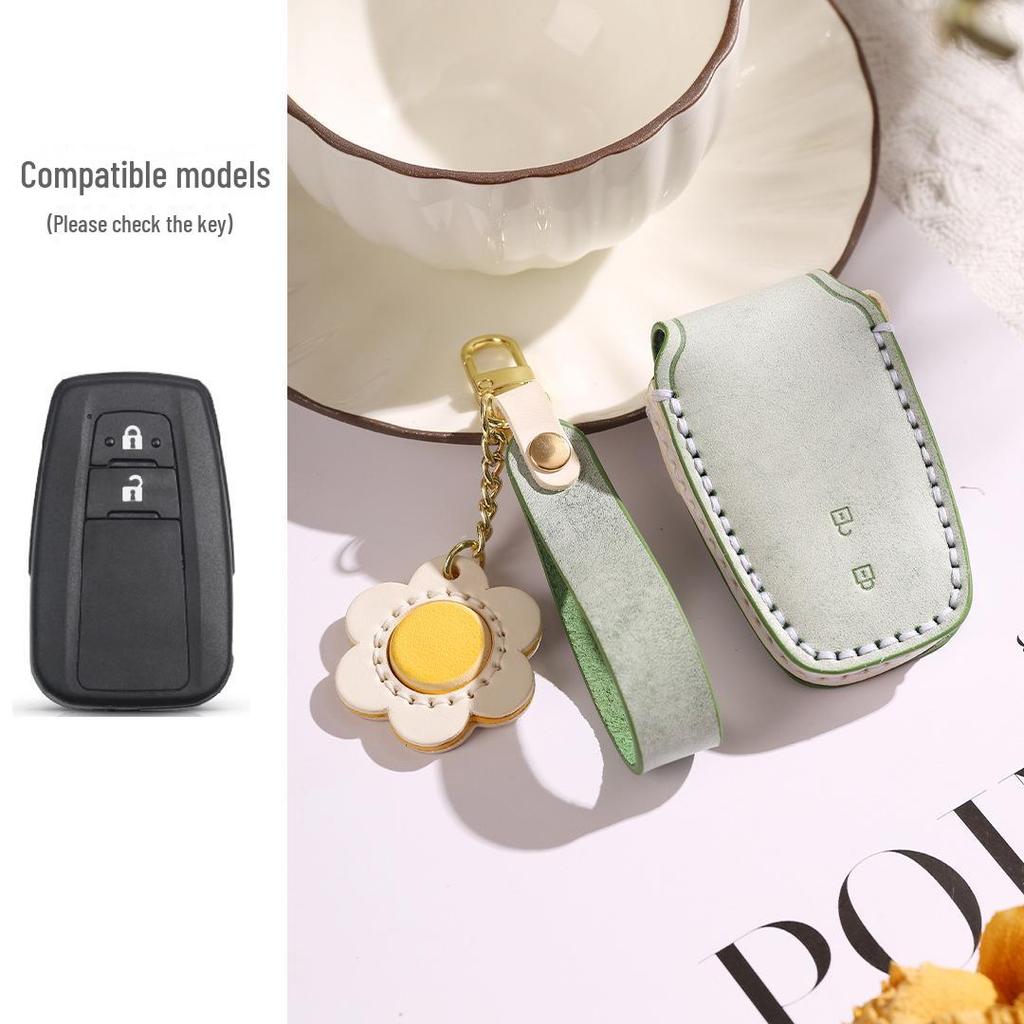 Handcrafted Leather Key Cover for Toyota Models (Asia Dragon, Camry, Senna, Corolla) - Mist Wax Vegetable-Tanned Cowhide